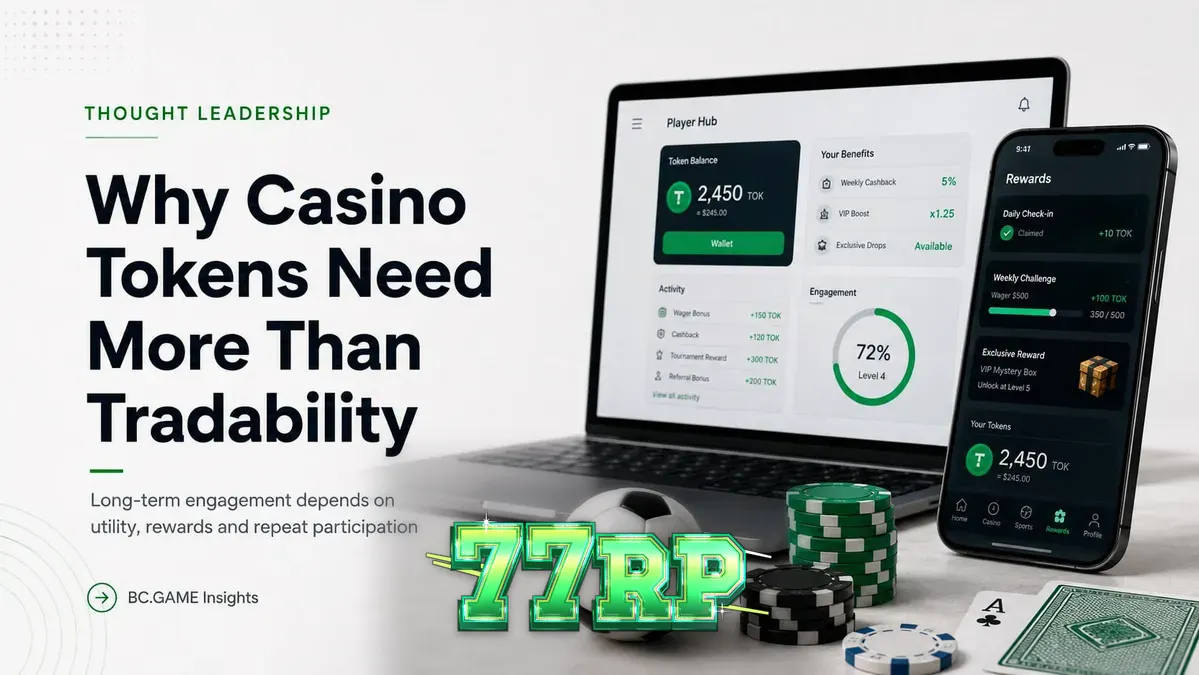 Visual neon futuristik yang menggambarkan ekosistem token dan permainan kasino digital.